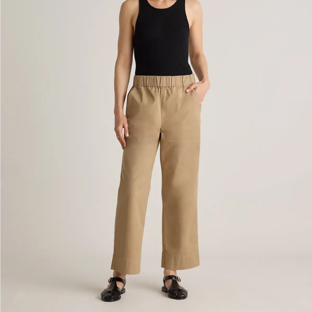 Quince Organic Stretch Tan Organic Cotton Wide Leg Chino Pants Light Khaki 8